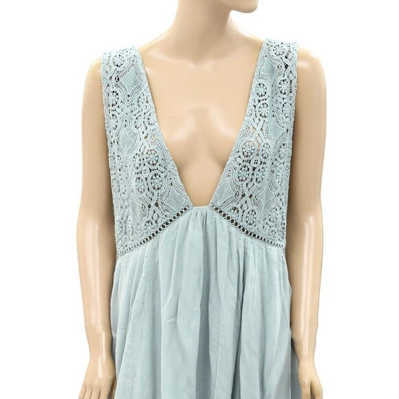 Free People Free-est Freya Mini Dress Floral Crochet Lace Ruffle Blue S 260838 - Picture 3 of 6